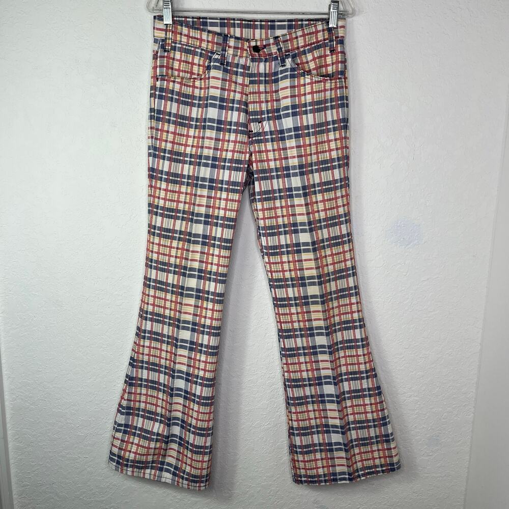 Levi's Sta-Prest Plaid Bell bottom pants, multicolor, vintage 70's pants retro